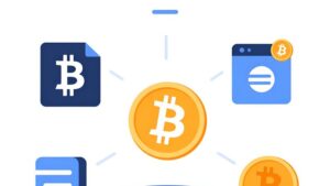 Футуристическая визуализация развития биткоин-кранов Honey-Faucet с символами цифровой эволюции криптовалют к 2026 году